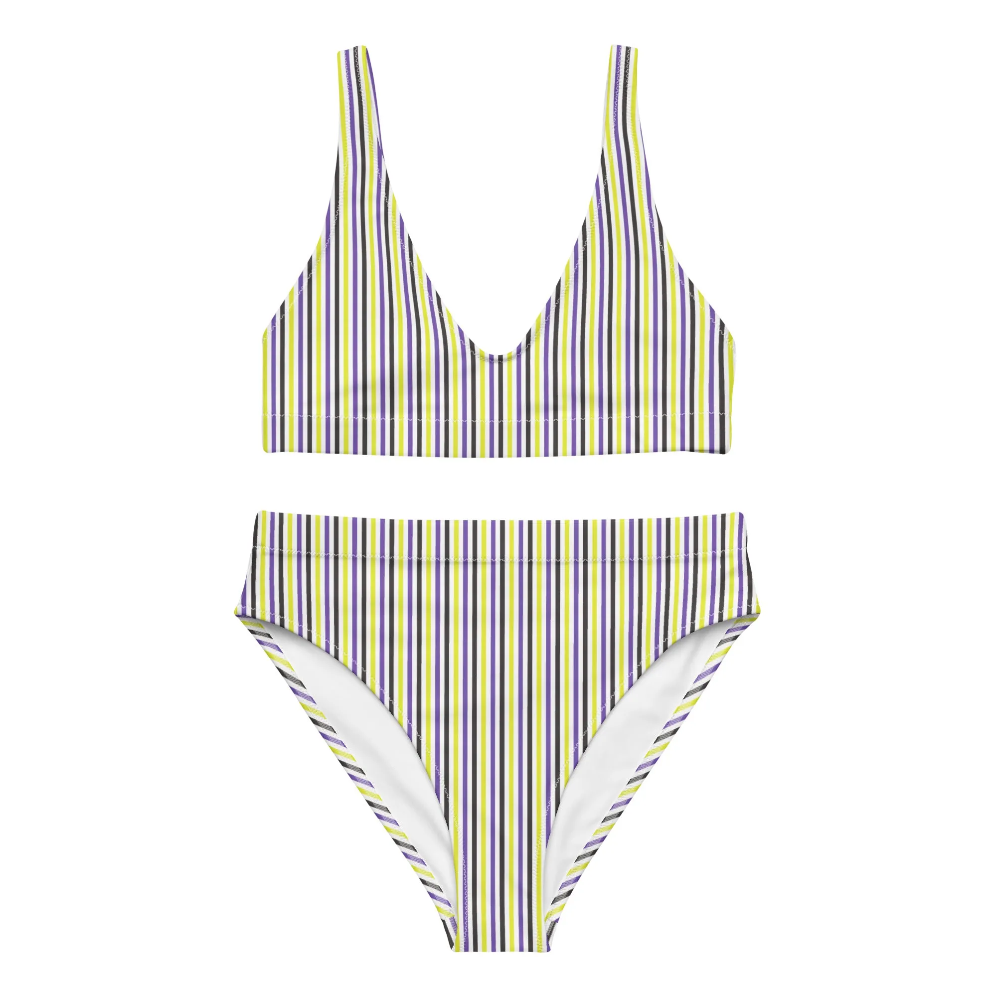 Non-Binary Striped High-Waisted Athletic Bikini Bottom