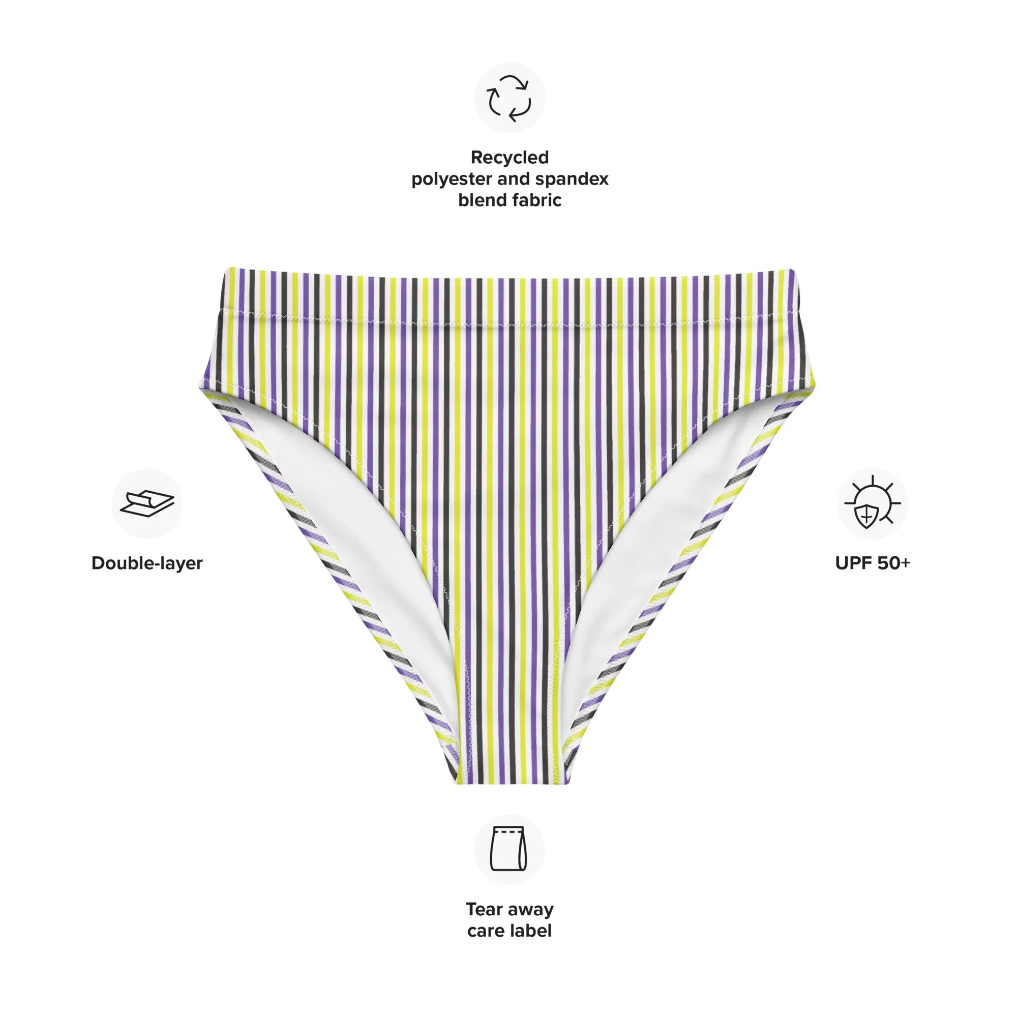 Non-Binary Striped High-Waisted Athletic Bikini Bottom