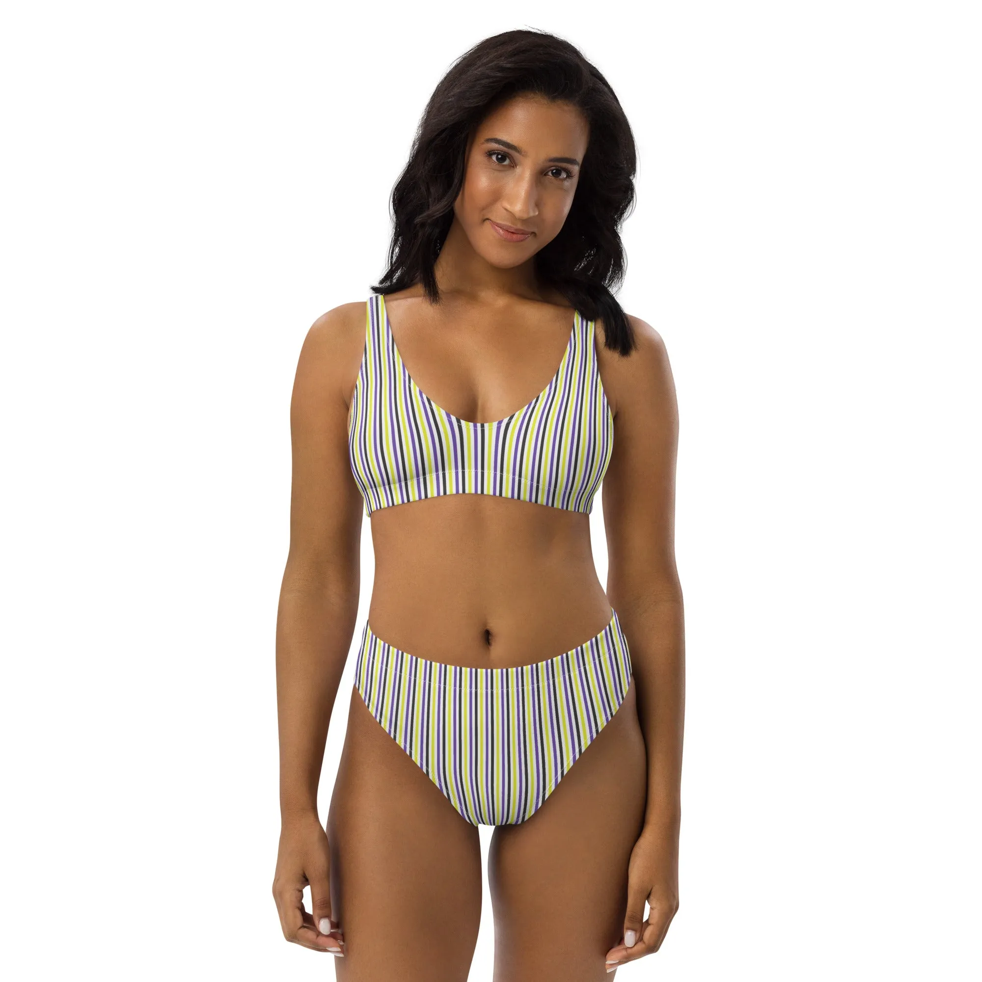 Non-Binary Striped High-Waisted Athletic Bikini Bottom