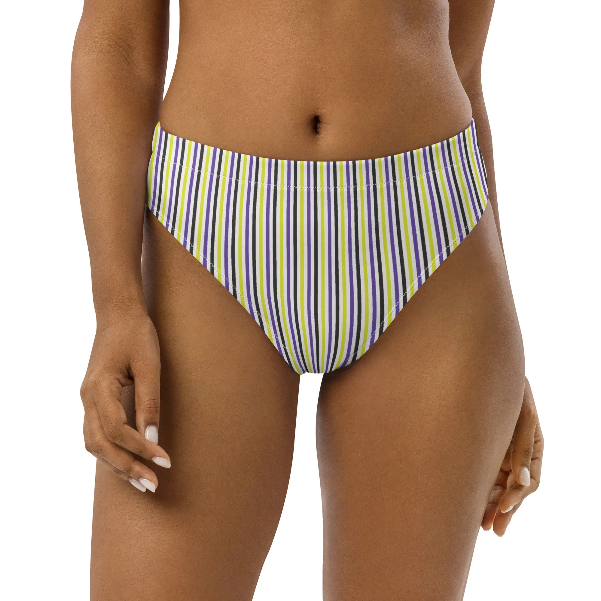 Non-Binary Striped High-Waisted Athletic Bikini Bottom
