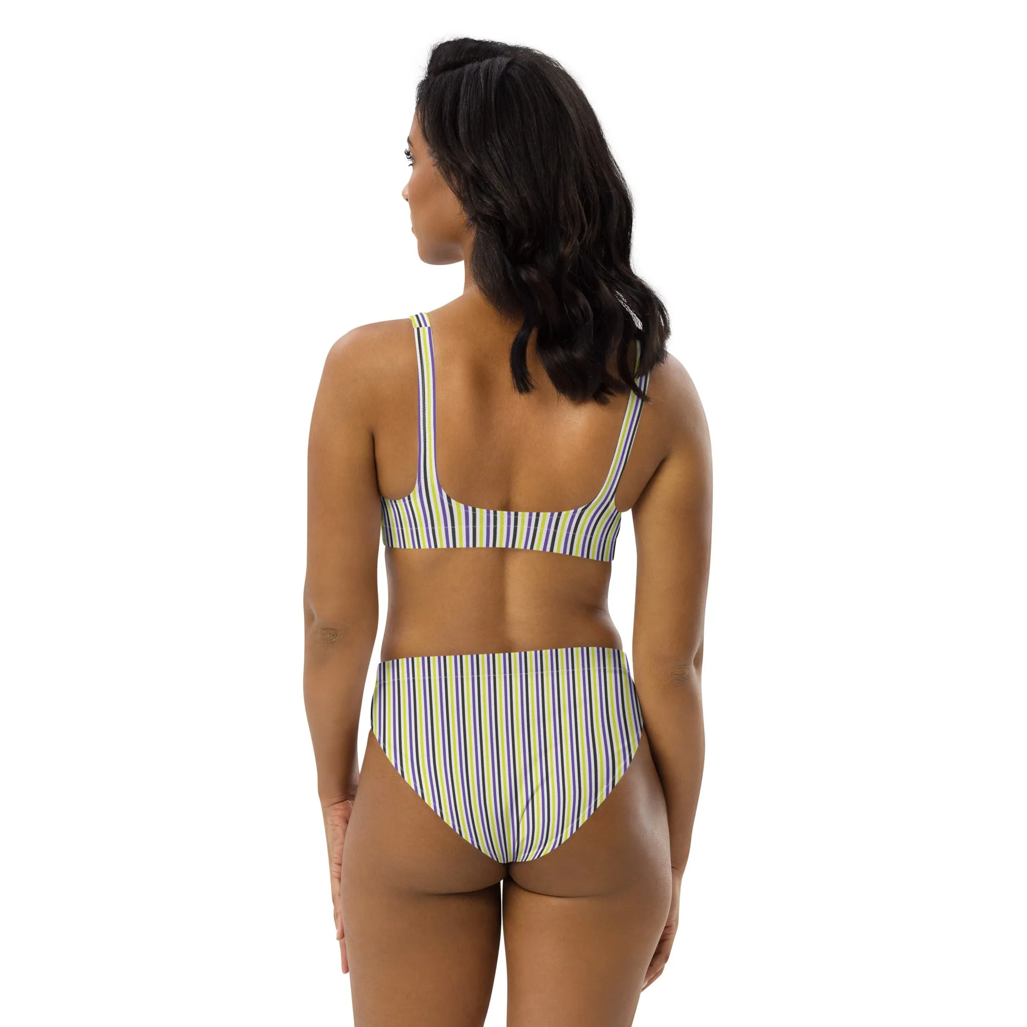 Non-Binary Striped High-Waisted Athletic Bikini Bottom