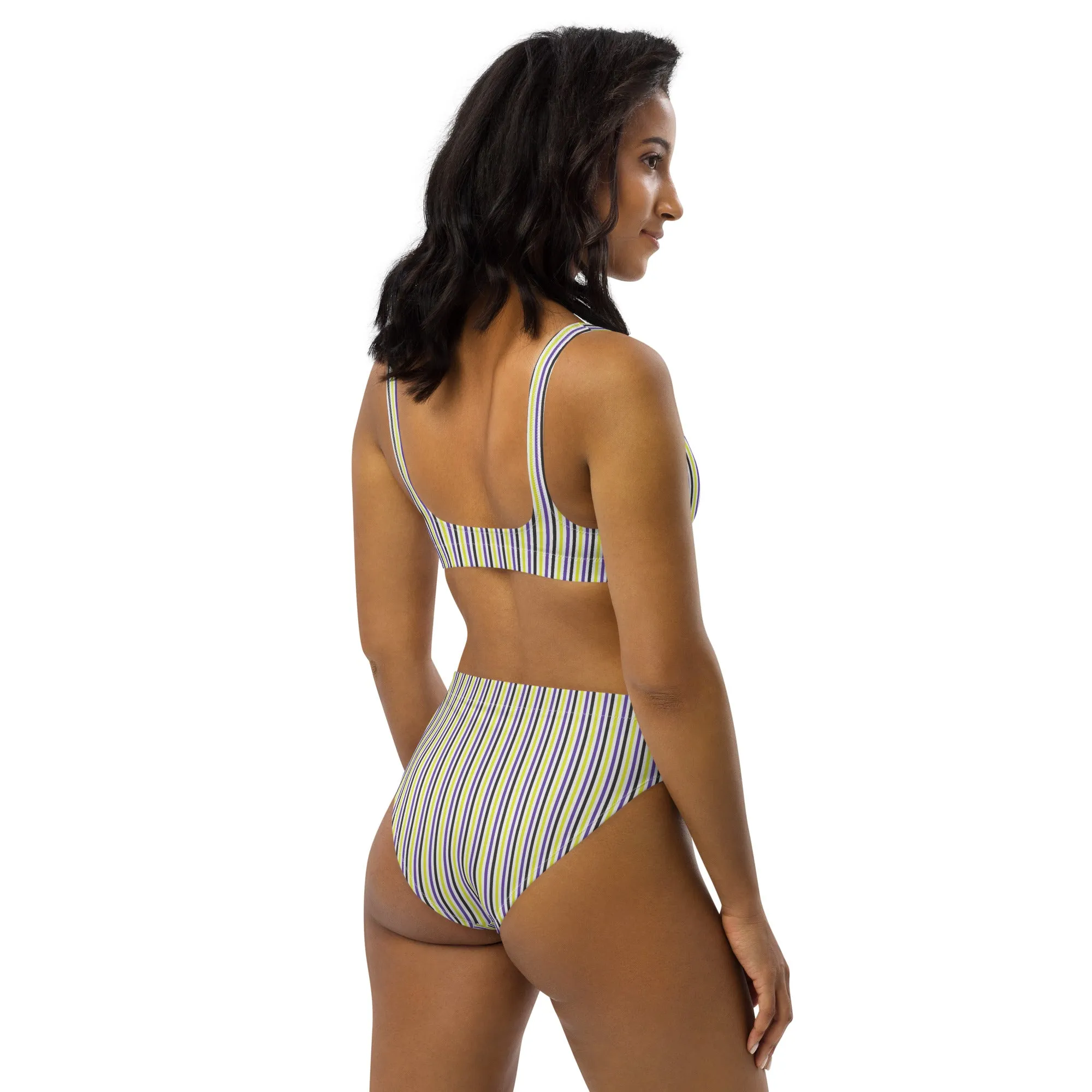 Non-Binary Striped High-Waisted Athletic Bikini Bottom