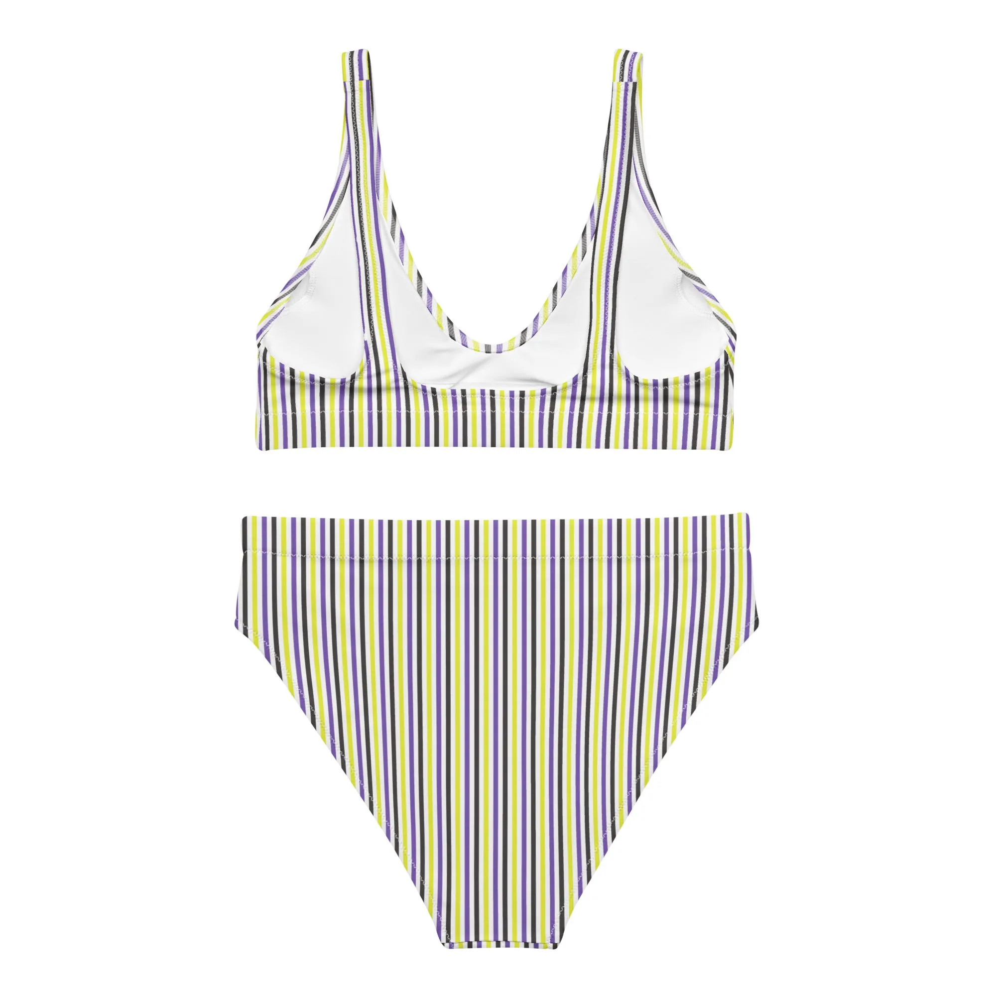 Non-Binary Striped High-Waisted Athletic Bikini Bottom