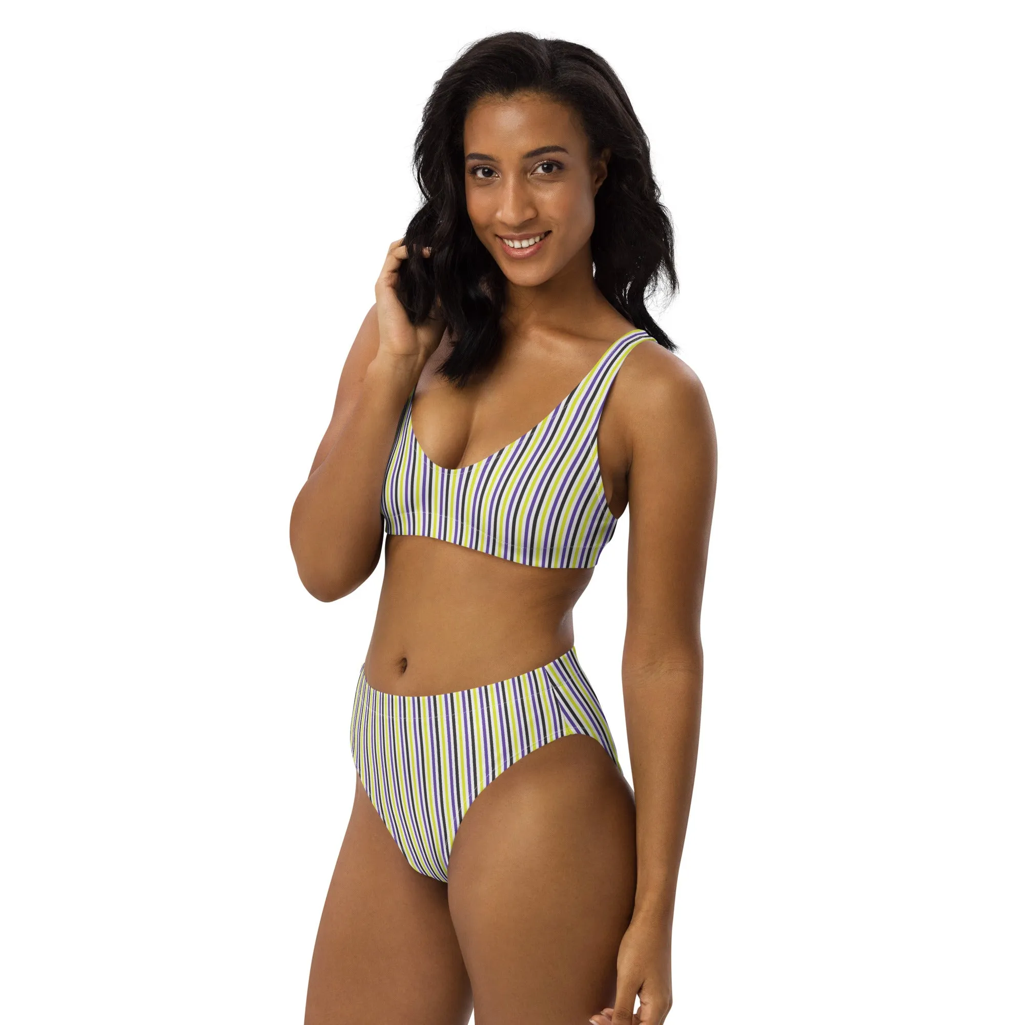 Non-Binary Striped High-Waisted Athletic Bikini Bottom
