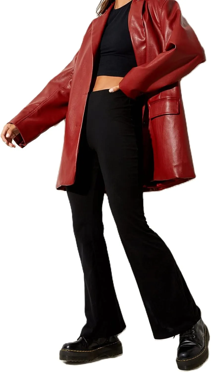 NUFIWI Women Faux Leather PU Jackets Turndown Collar Oversized Blazer Coats Motor Bike Loose Fit Pockets Outwear Fall Winter
