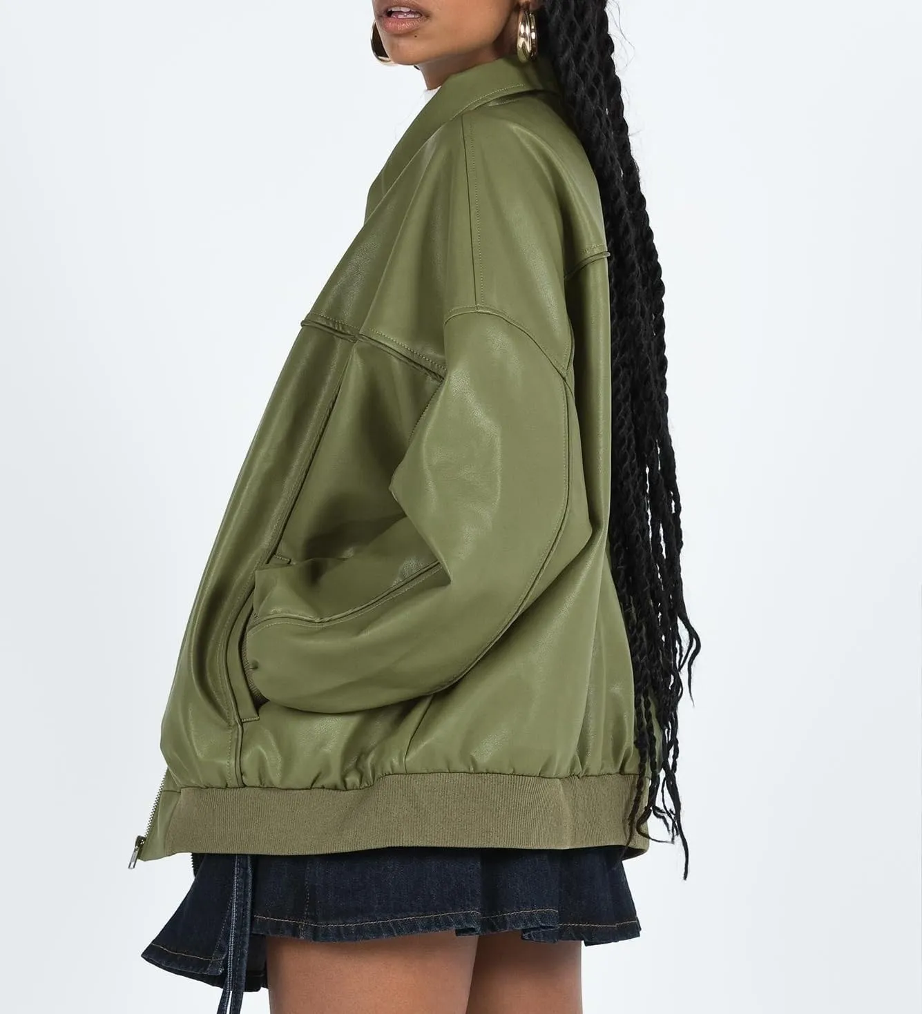 NUFIWI Women Y2k Oversized Faux Leather Jackets Lapel Collar Zip Up Motorcycle Coats Fall Fashion Leather Bomber Jacket