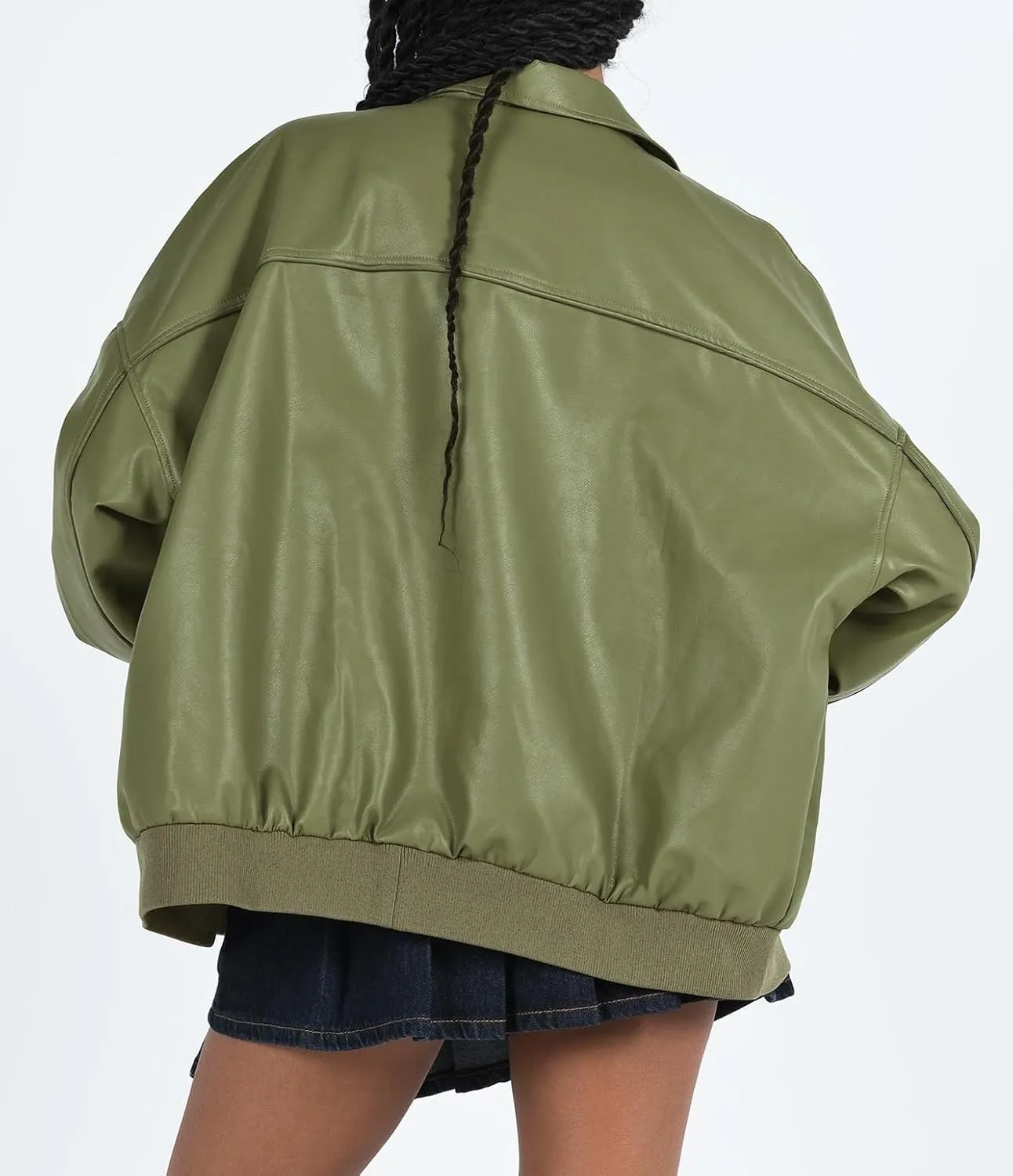 NUFIWI Women Y2k Oversized Faux Leather Jackets Lapel Collar Zip Up Motorcycle Coats Fall Fashion Leather Bomber Jacket