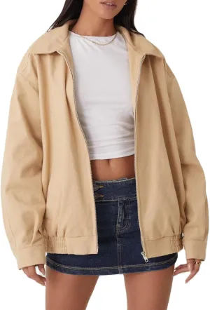 NUFIWI Women Y2k Oversized Faux Leather Jackets Lapel Collar Zip Up Motorcycle Coats Fall Fashion Leather Bomber Jacket