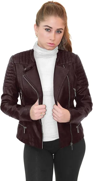 Olivia Miller Womens Plus Size Faux Leather Zip Biker Jacket