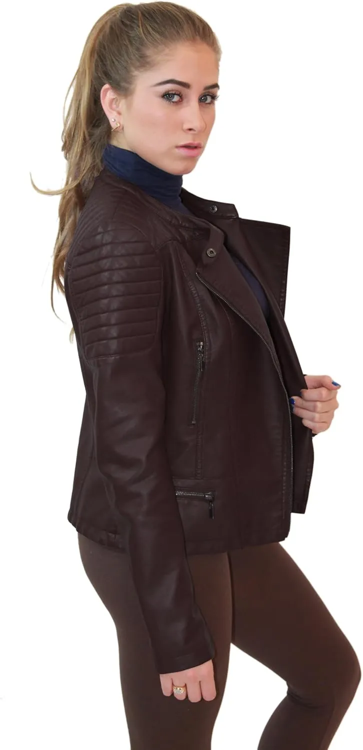 Olivia Miller Womens Plus Size Faux Leather Zip Biker Jacket