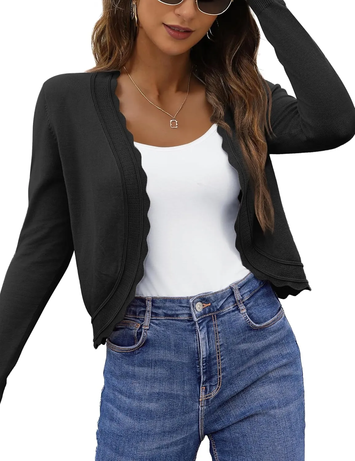 OmicGot Women's Long Sleeve Cardigan Sweaters Open Front Cropped Bolero Shrugs for Dresses S-XL
