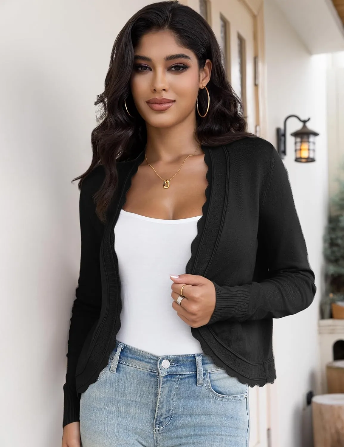 OmicGot Women's Long Sleeve Cardigan Sweaters Open Front Cropped Bolero Shrugs for Dresses S-XL