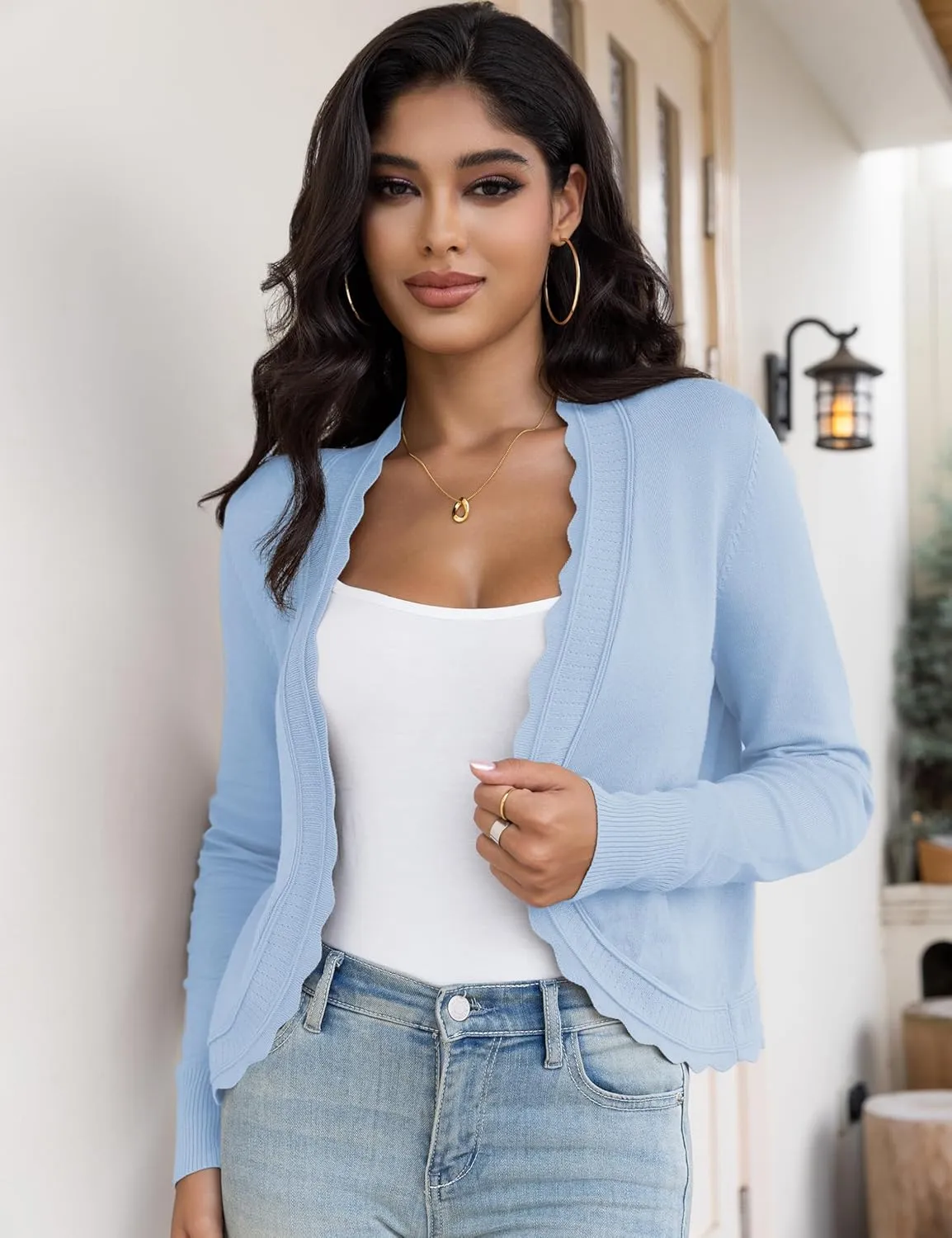 OmicGot Women's Long Sleeve Cardigan Sweaters Open Front Cropped Bolero Shrugs for Dresses S-XL