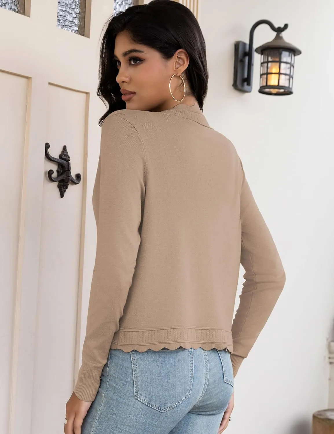 OmicGot Women's Long Sleeve Cardigan Sweaters Open Front Cropped Bolero Shrugs for Dresses S-XL