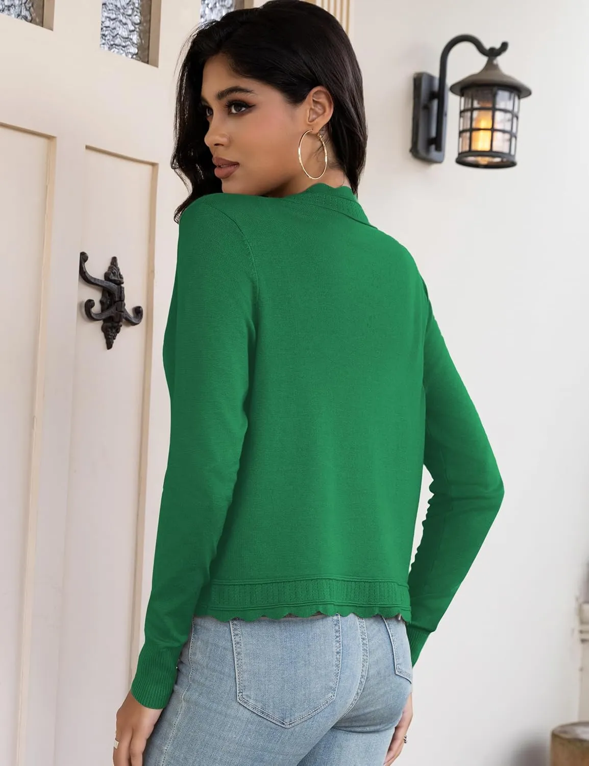 OmicGot Women's Long Sleeve Cardigan Sweaters Open Front Cropped Bolero Shrugs for Dresses S-XL