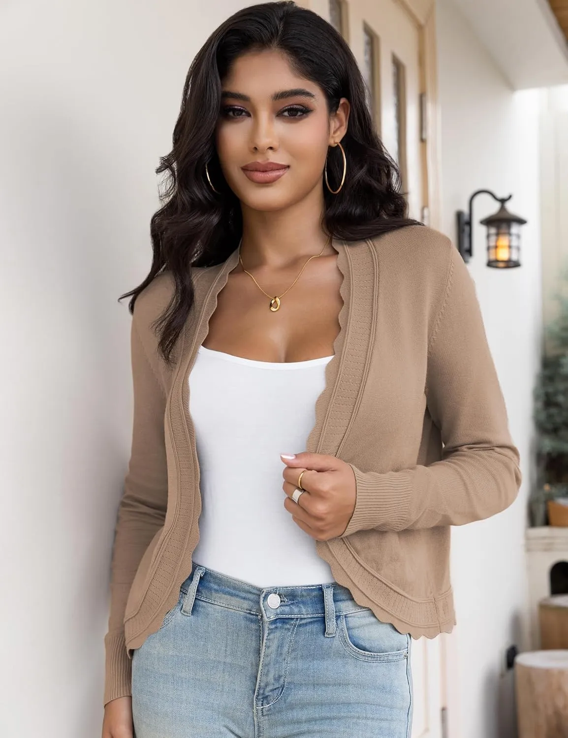 OmicGot Women's Long Sleeve Cardigan Sweaters Open Front Cropped Bolero Shrugs for Dresses S-XL