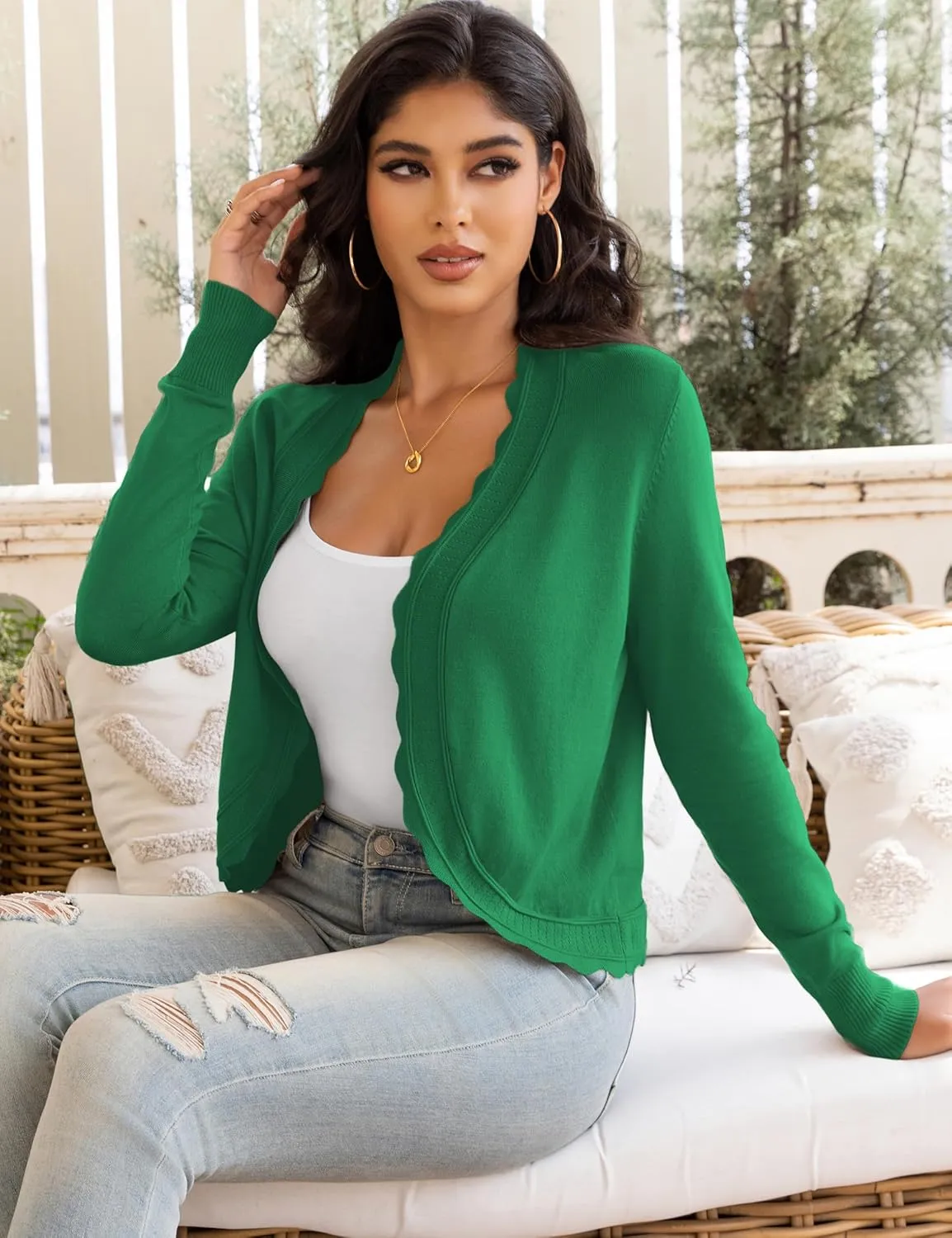 OmicGot Women's Long Sleeve Cardigan Sweaters Open Front Cropped Bolero Shrugs for Dresses S-XL