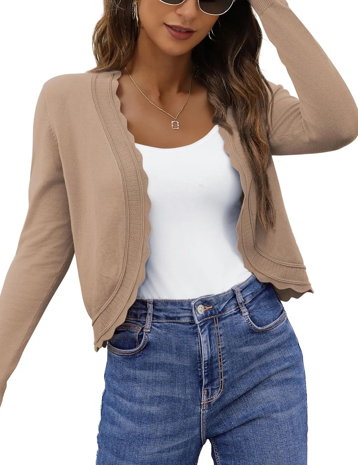 OmicGot Women's Long Sleeve Cardigan Sweaters Open Front Cropped Bolero Shrugs for Dresses S-XL