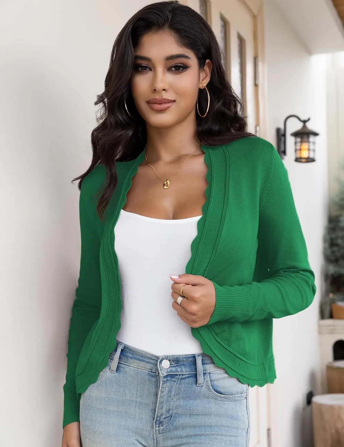 OmicGot Women's Long Sleeve Cardigan Sweaters Open Front Cropped Bolero Shrugs for Dresses S-XL