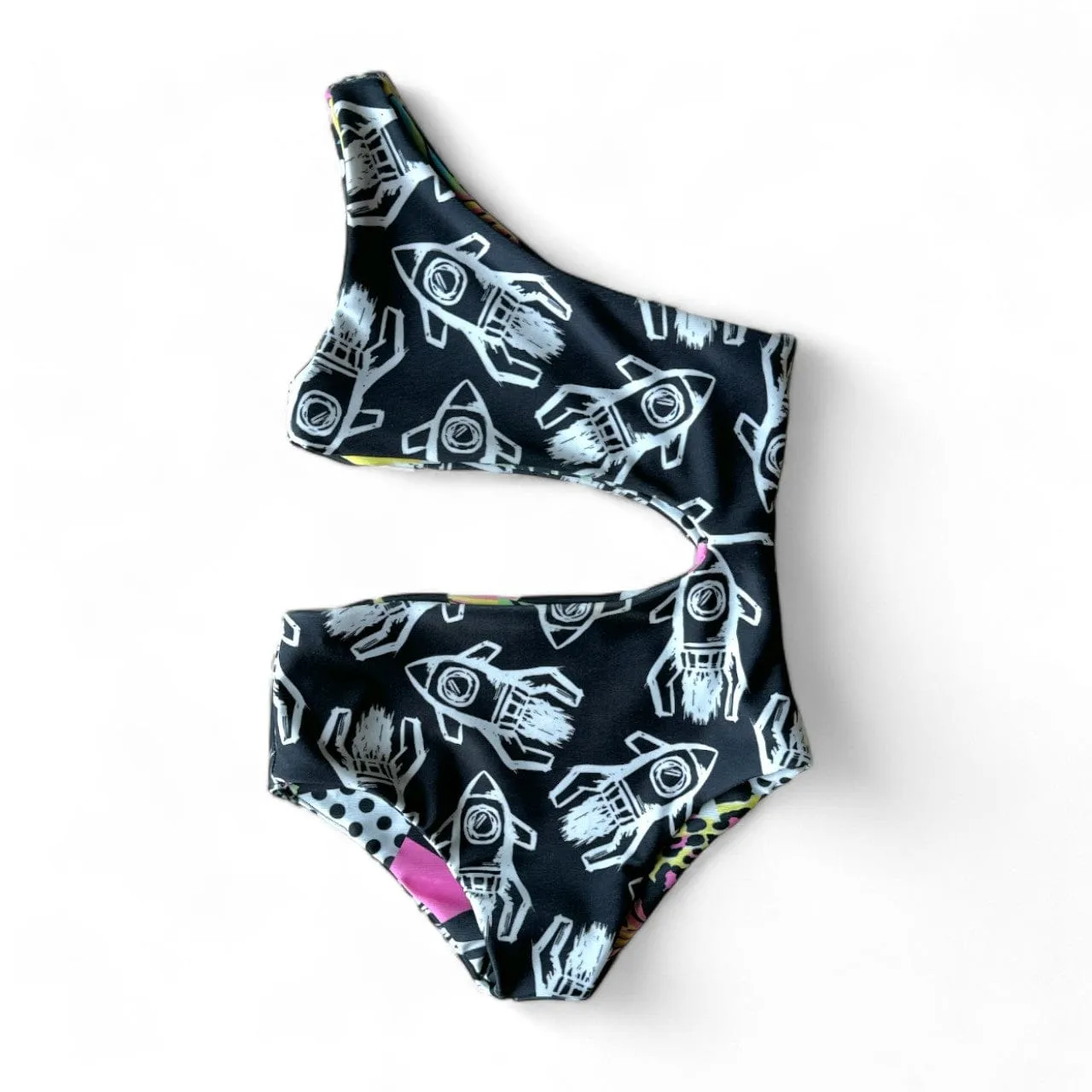 One Shoulder Reversible Swimsuit - Rad Rockets