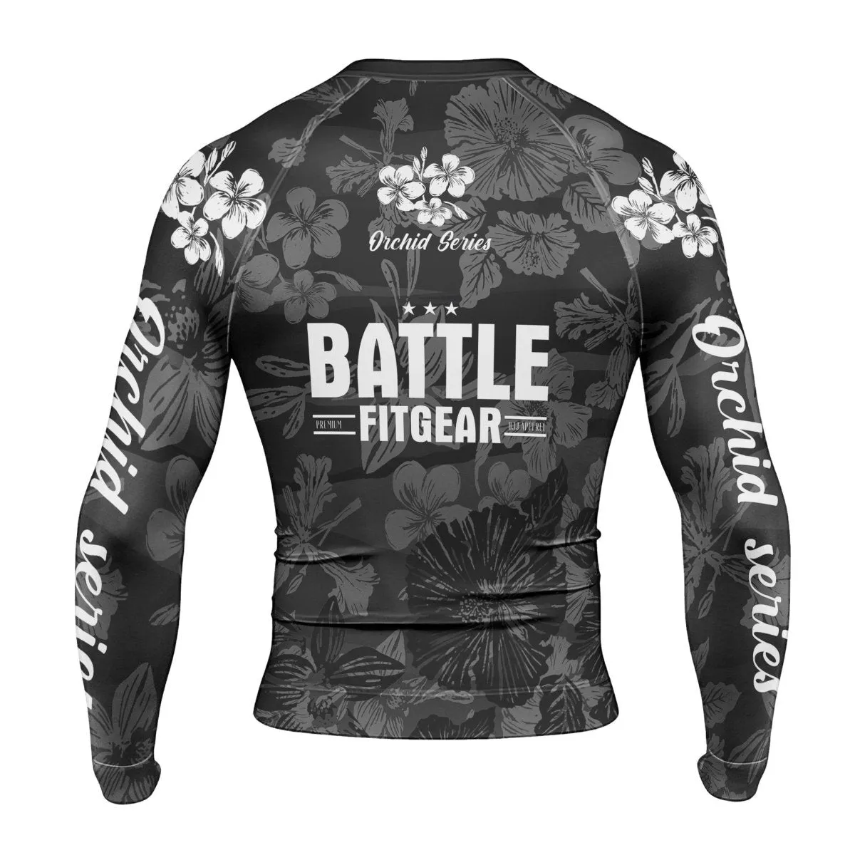 Orchid Series Floral Black Heart Pattern Men's Long Sleeve Rash Guard