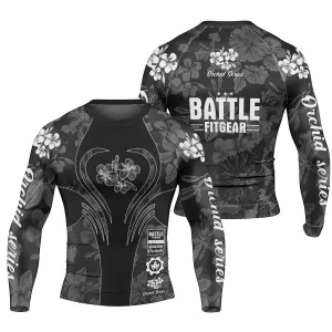 Orchid Series Floral Black Heart Pattern Men's Long Sleeve Rash Guard
