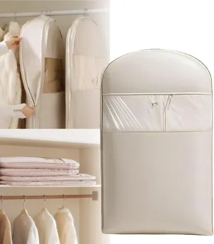 Othervisie,Space Saving Hanging Garment Bag with Self Compression Zipper,Space Saver Closet Organizers,Dust Cover Clothes Bags for Down Coat (WHITE, M)