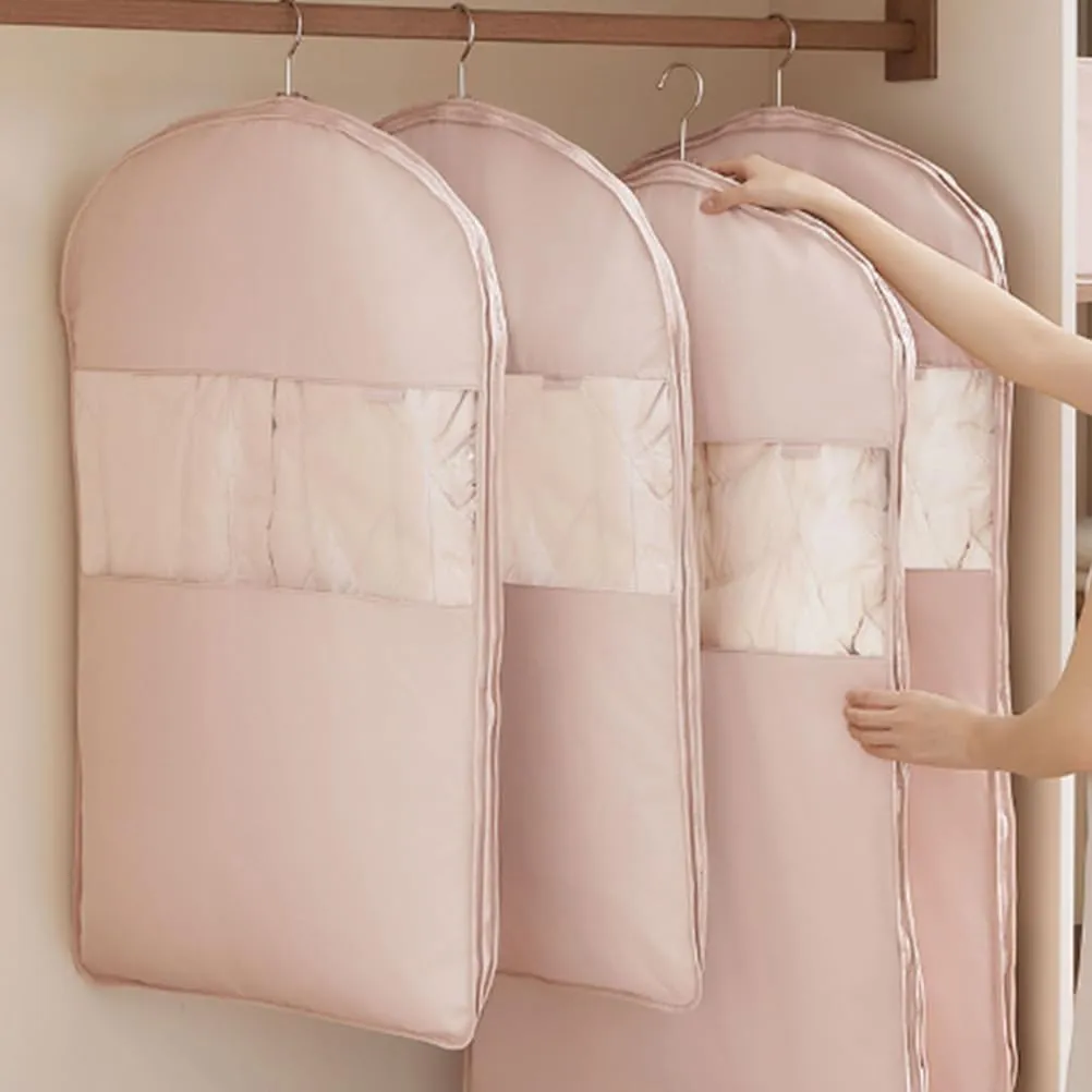 Othervisie,Space Saving Hanging Garment Bag with Self Compression Zipper,Space Saver Closet Organizers,Dust Cover Clothes Bags for Down Coat (WHITE, M)