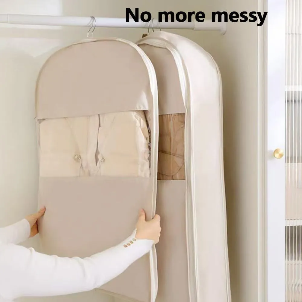 Otherwisie Space Saving Hanging Garment Bag with Self Compression Zipper, Reusable Dust Cover Closet Organizers for Closet Storage, Clothes Protectors for Hanging Clothes (B, M*2)