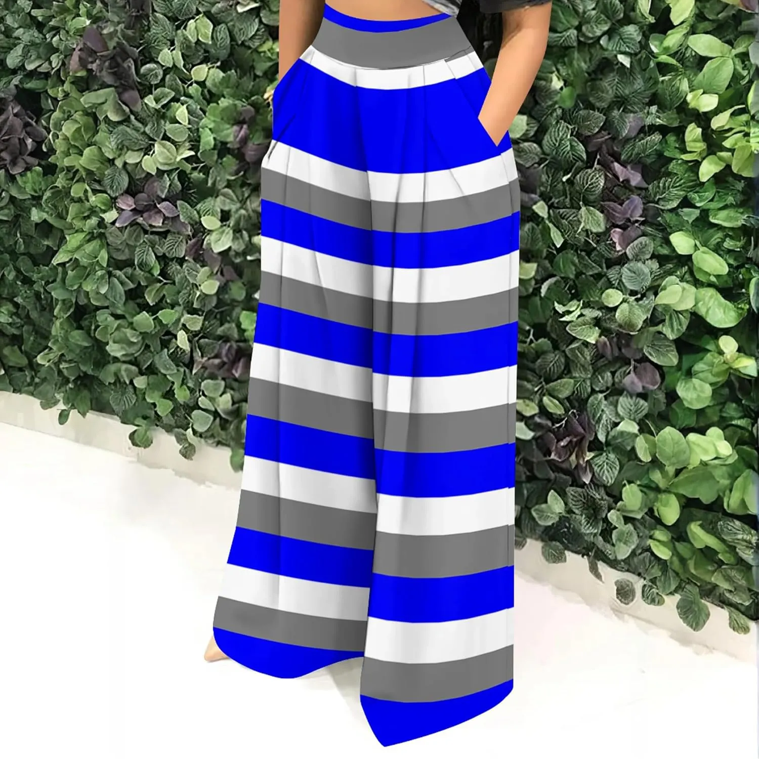 Palazzo Pants for Women Dressy High Waisted Wide Leg Pants Stretchy Loose Fit Casual Trousers with Pocket