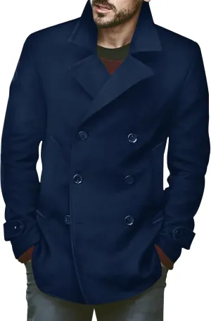 PASLTER Mens Classic Business Pea Coat Winter Warm Double Breasted Heavyweight Trench Coats