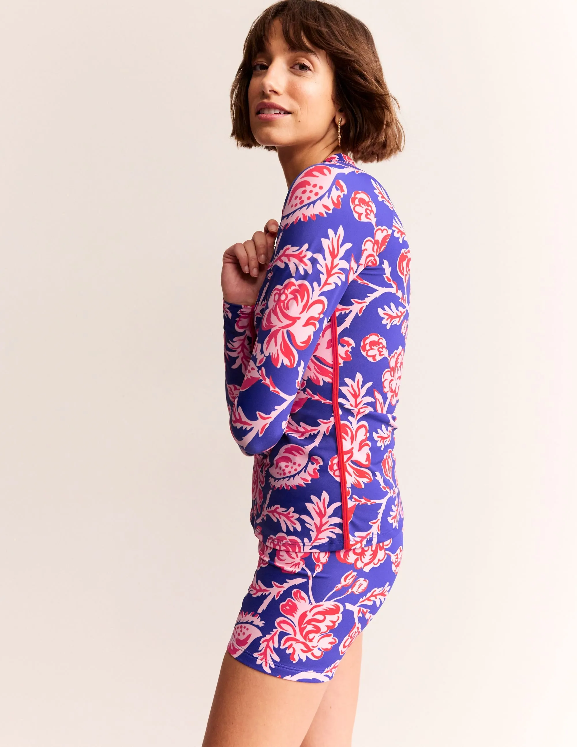 Piped Raglan Rash Vest-Surf The Web Blue, Rose Blush