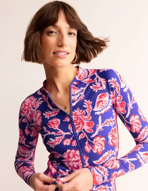Piped Raglan Rash Vest-Surf The Web Blue, Rose Blush