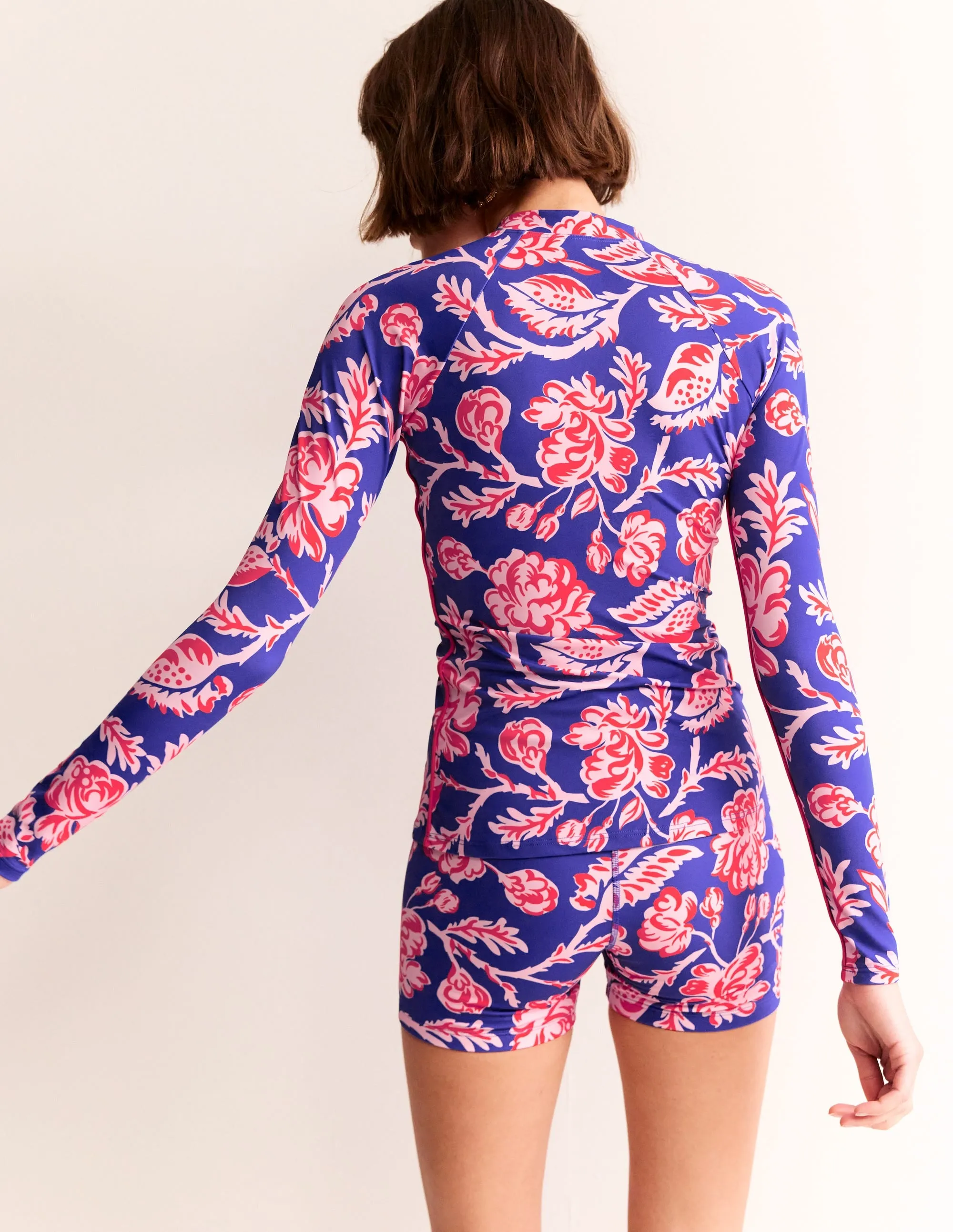Piped Raglan Rash Vest-Surf The Web Blue, Rose Blush