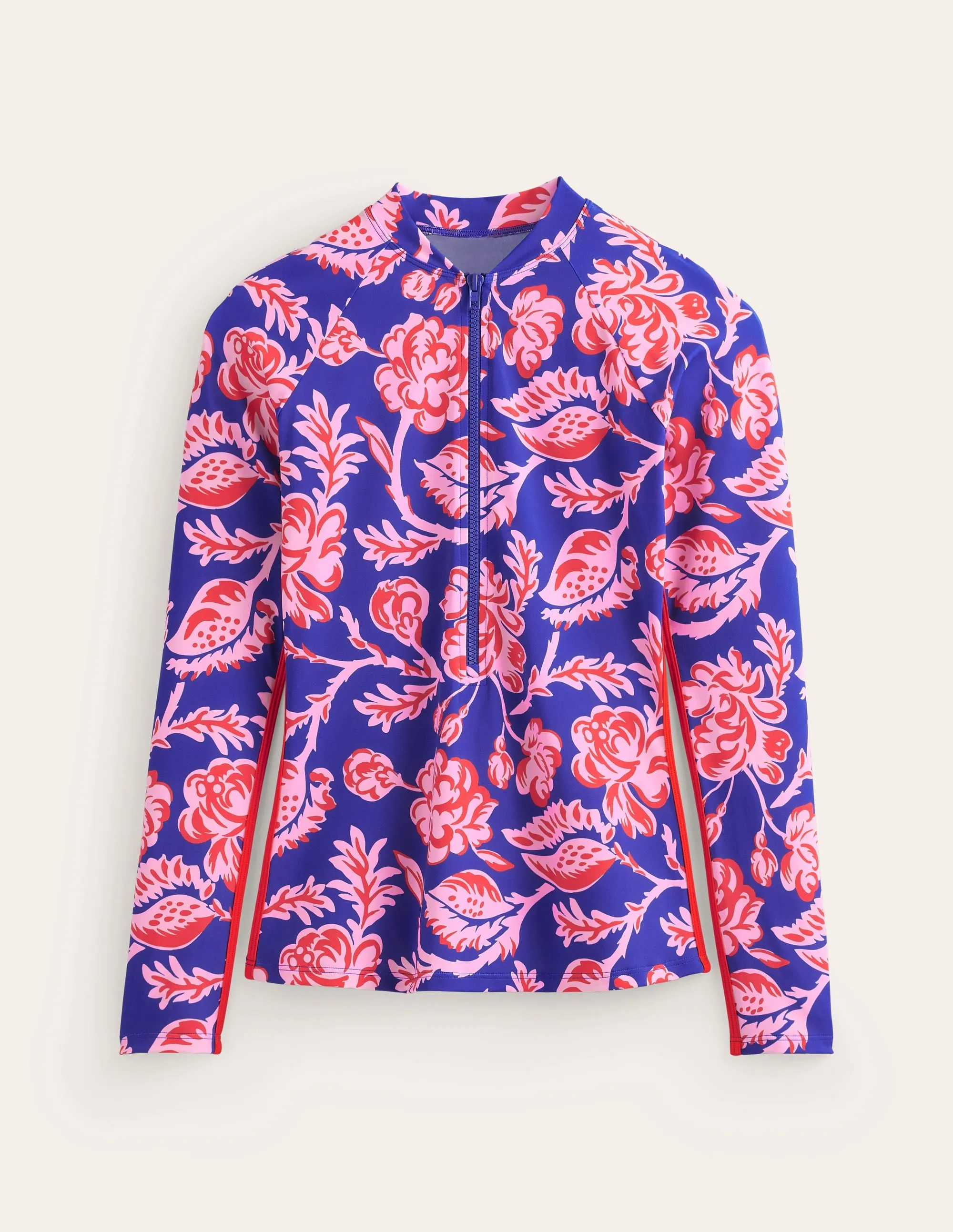 Piped Raglan Rash Vest-Surf The Web Blue, Rose Blush