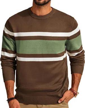 PJ Paul Jones Mens Striped Pullover Sweater Crewneck Contrast Fine Knitted Sweaters