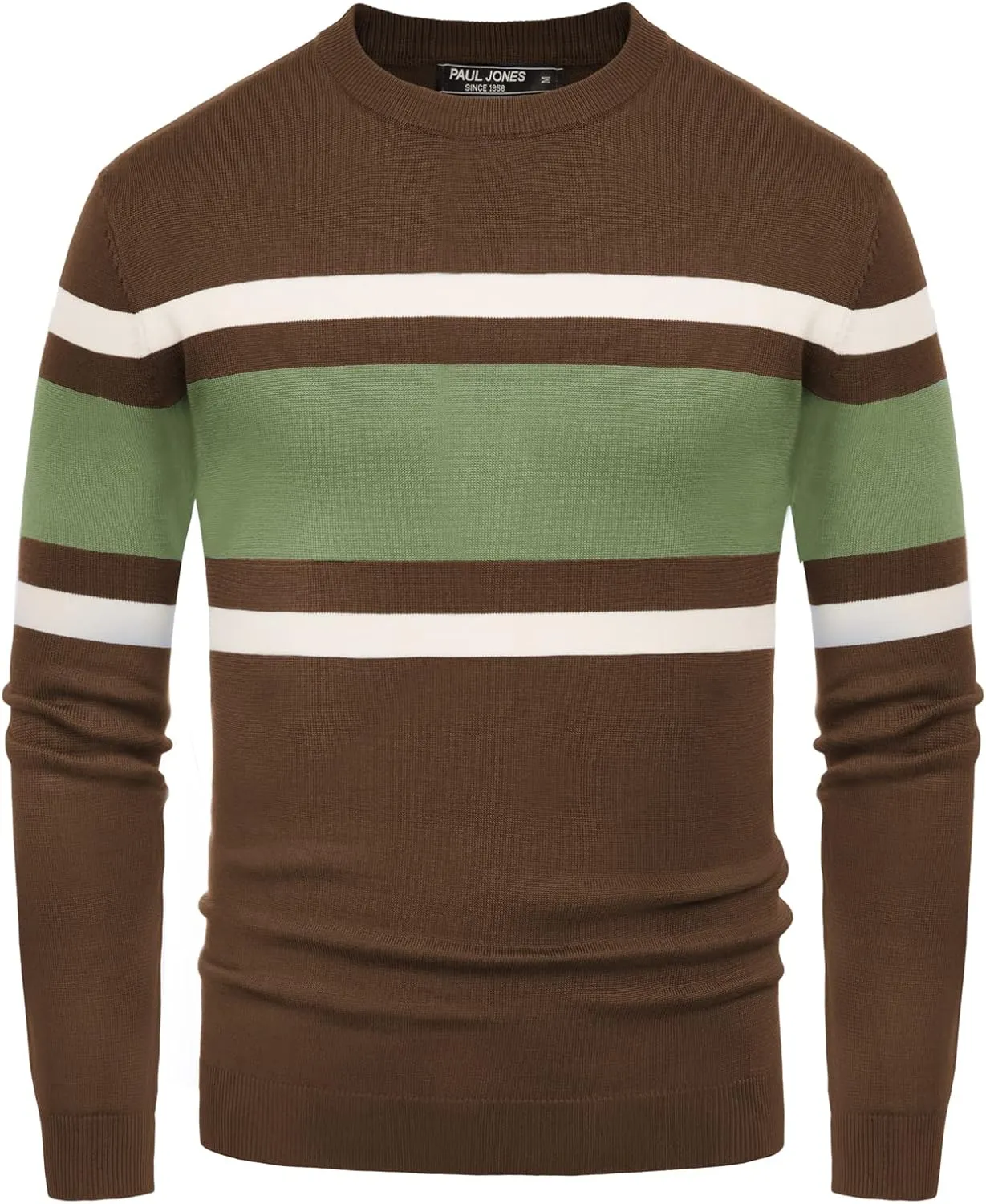PJ Paul Jones Mens Striped Pullover Sweater Crewneck Contrast Fine Knitted Sweaters