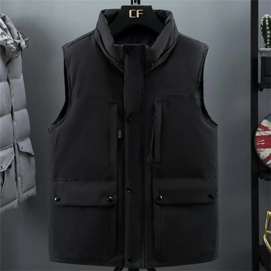 Plus Size Men's Sleeveless Jacket Autumn Winter Casual Cotton Padded Vest Hooded Thicken Warm Waistcoat