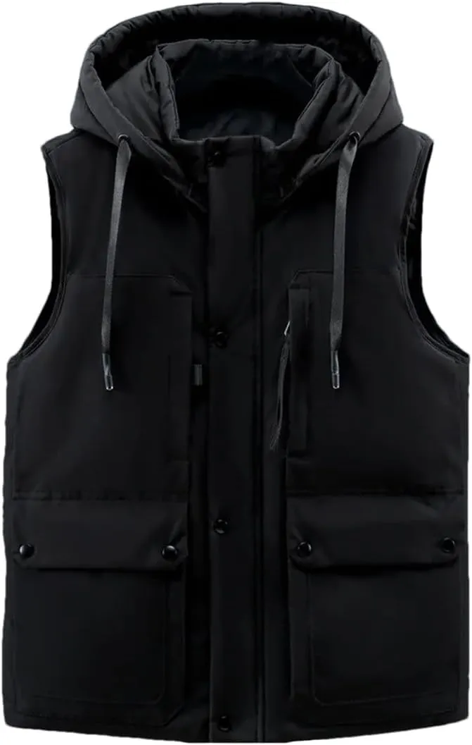 Plus Size Men's Sleeveless Jacket Autumn Winter Casual Cotton Padded Vest Hooded Thicken Warm Waistcoat
