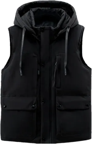 Plus Size Men's Sleeveless Jacket Autumn Winter Casual Cotton Padded Vest Hooded Thicken Warm Waistcoat