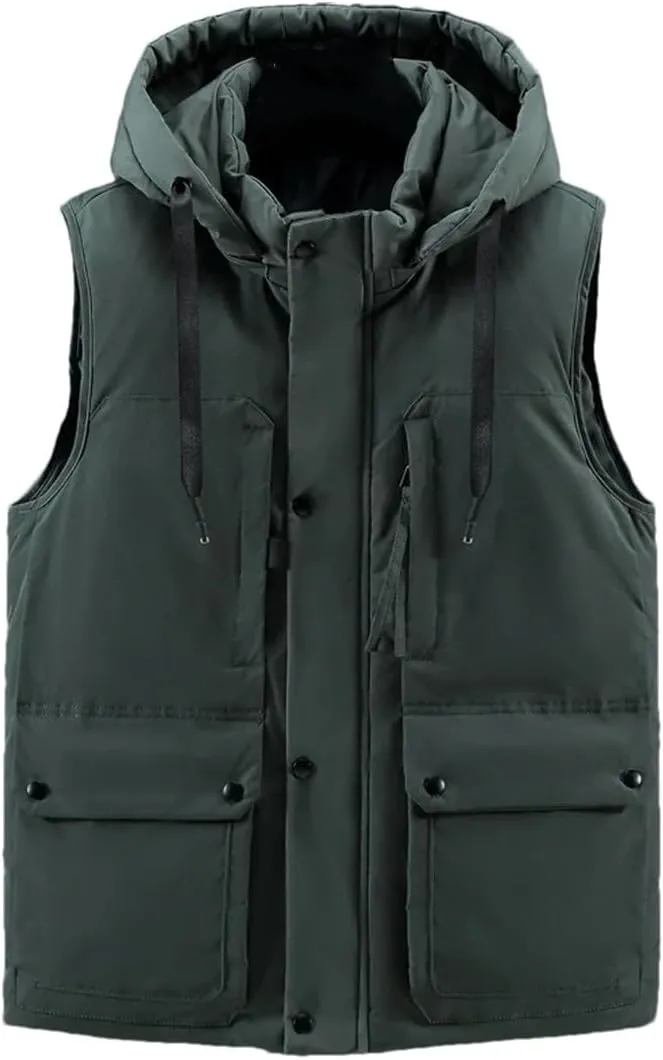 Plus Size Men's Sleeveless Jacket Autumn Winter Casual Cotton Padded Vest Hooded Thicken Warm Waistcoat