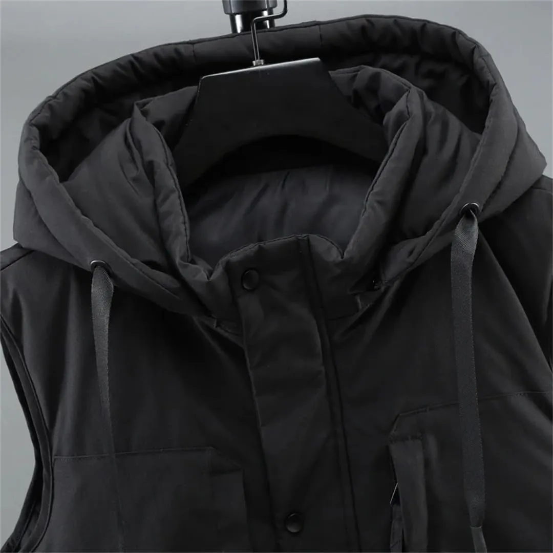 Plus Size Men's Sleeveless Jacket Autumn Winter Casual Cotton Padded Vest Hooded Thicken Warm Waistcoat