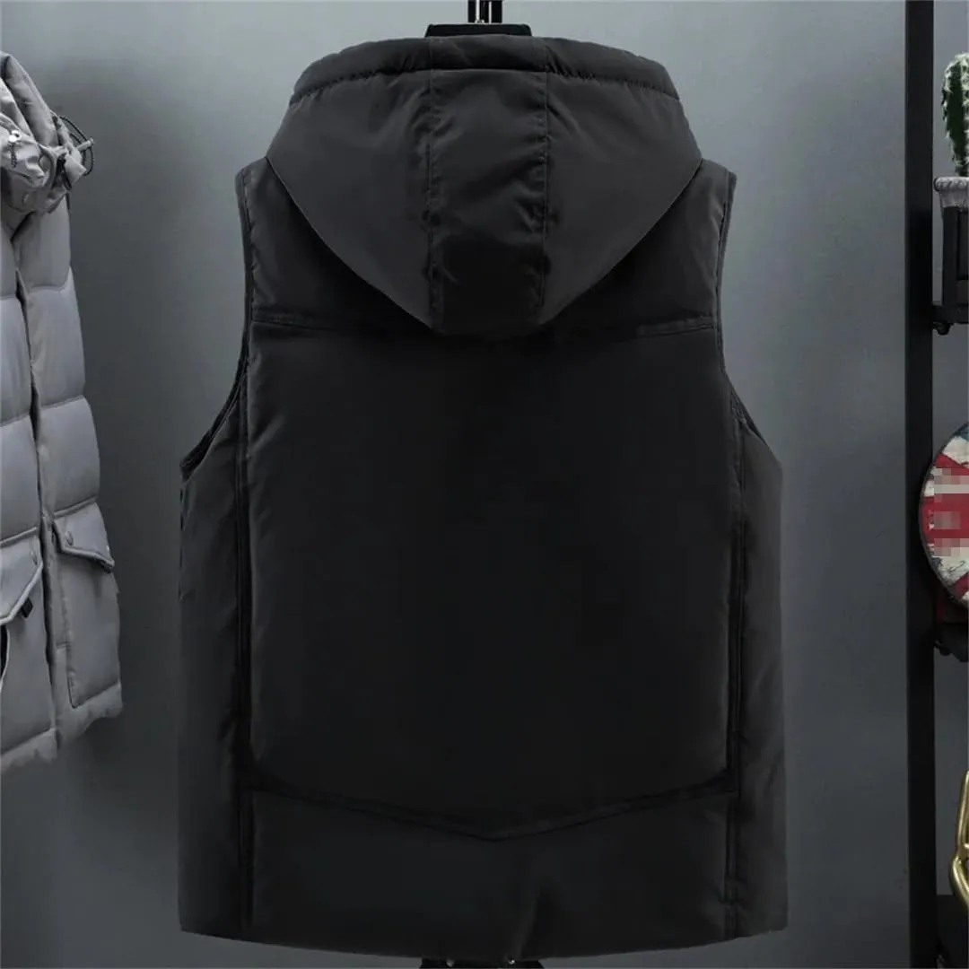 Plus Size Men's Sleeveless Jacket Autumn Winter Casual Cotton Padded Vest Hooded Thicken Warm Waistcoat