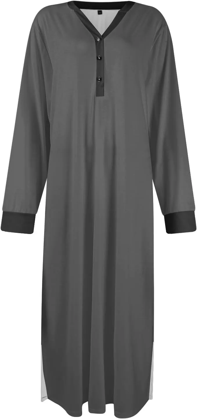 Plus Size Nightgowns for Women Soft Cotton Long Sleeve Midi Sleep Shirts Loose Fit Button Pajama Dress Sleepwear