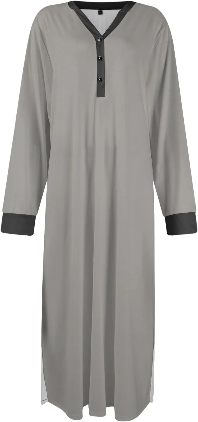 Plus Size Nightgowns for Women Soft Cotton Long Sleeve Midi Sleep Shirts Loose Fit Button Pajama Dress Sleepwear