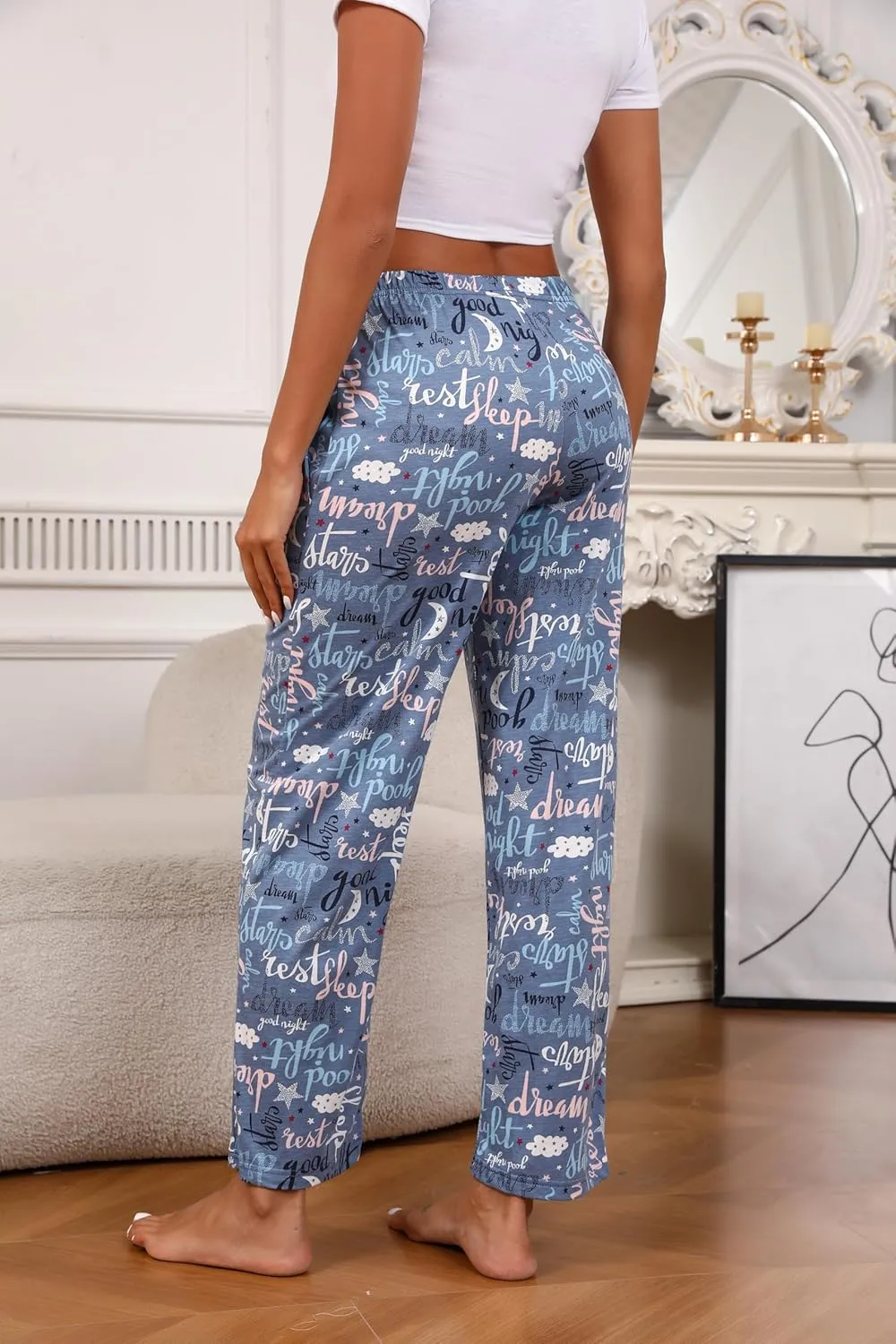 PNAEONG Pajama Pants Women 3 Pack Soft Cotton Lounge Pants Comfy Casual Pajama Bottoms with Elastic Waistband & Pockets