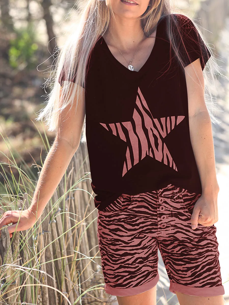 Printed Casual Short Sleeve Suit