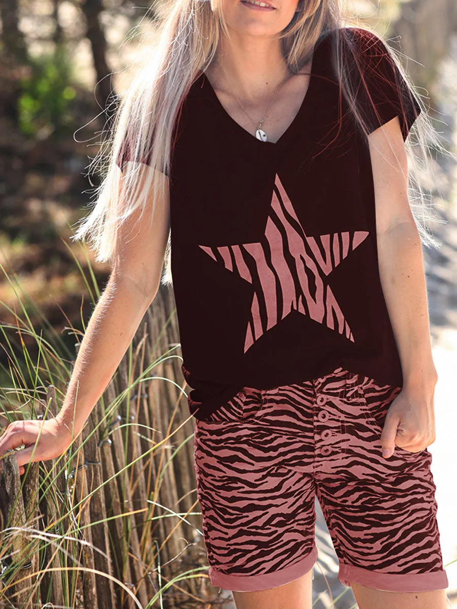 Printed Casual Short Sleeve Suit