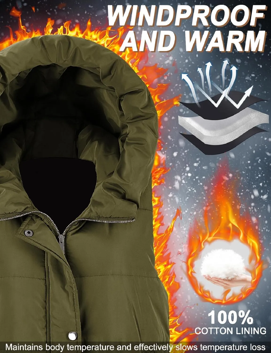 Puffer Vest for Women Long Down Hooded Vest Womens Sleeveless Zip Up Jacket Winter Thick Coats with Pockets