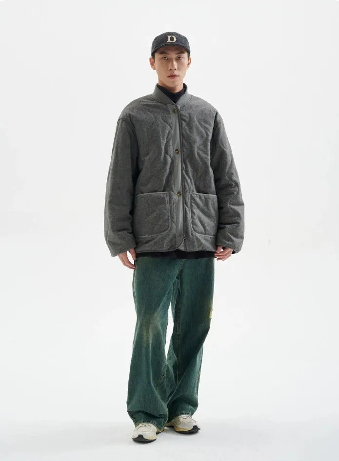 Quilted Drop Shoulder Button Jacket with Front Pockets